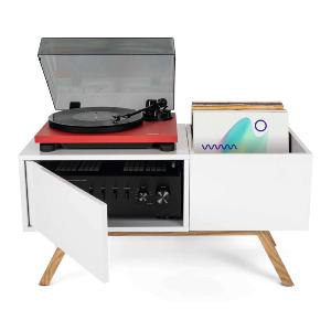 GLORIOUS TURNTABLE LOWBOARD - Meuble blanc rétro pour 130 vinyles