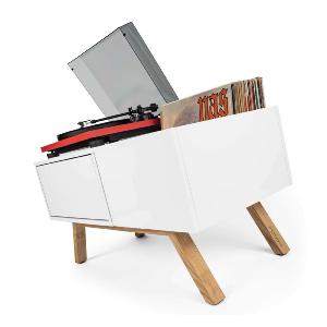 GLORIOUS TURNTABLE LOWBOARD - Meuble blanc rétro pour 130 vinyles